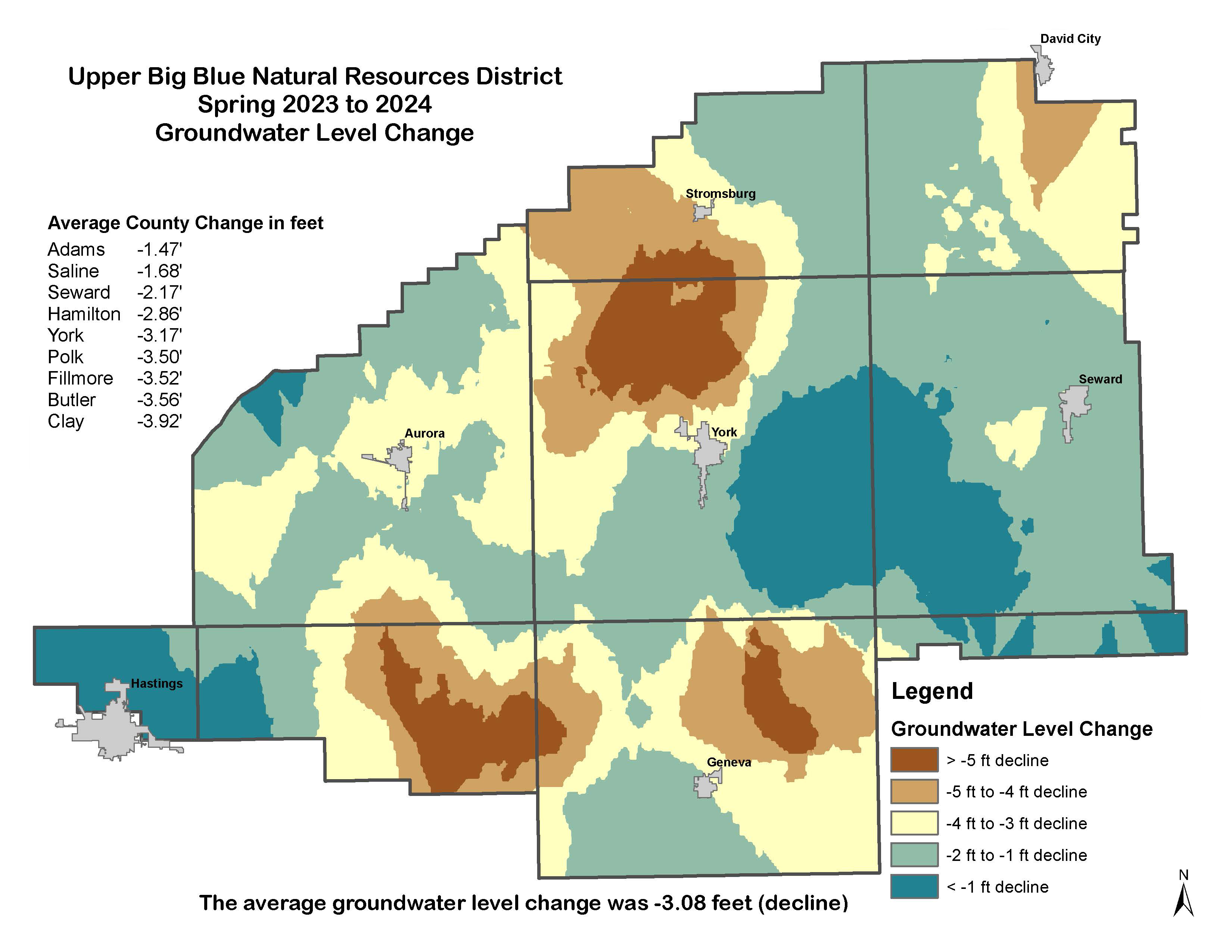 2023-2024 groundwater level change map