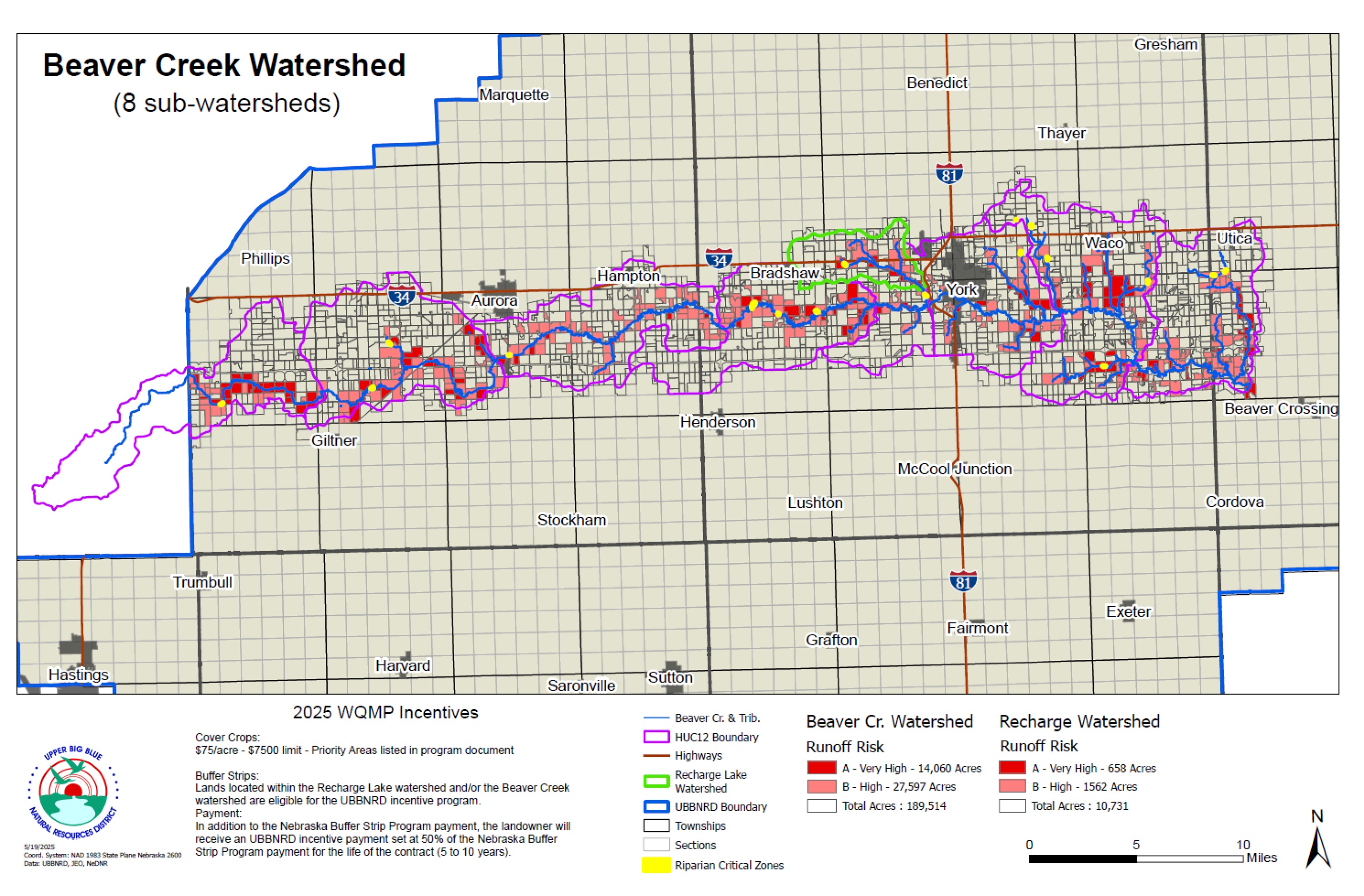 Map of Beaver Creek Water Sheds showing WQMP Incentive rates
