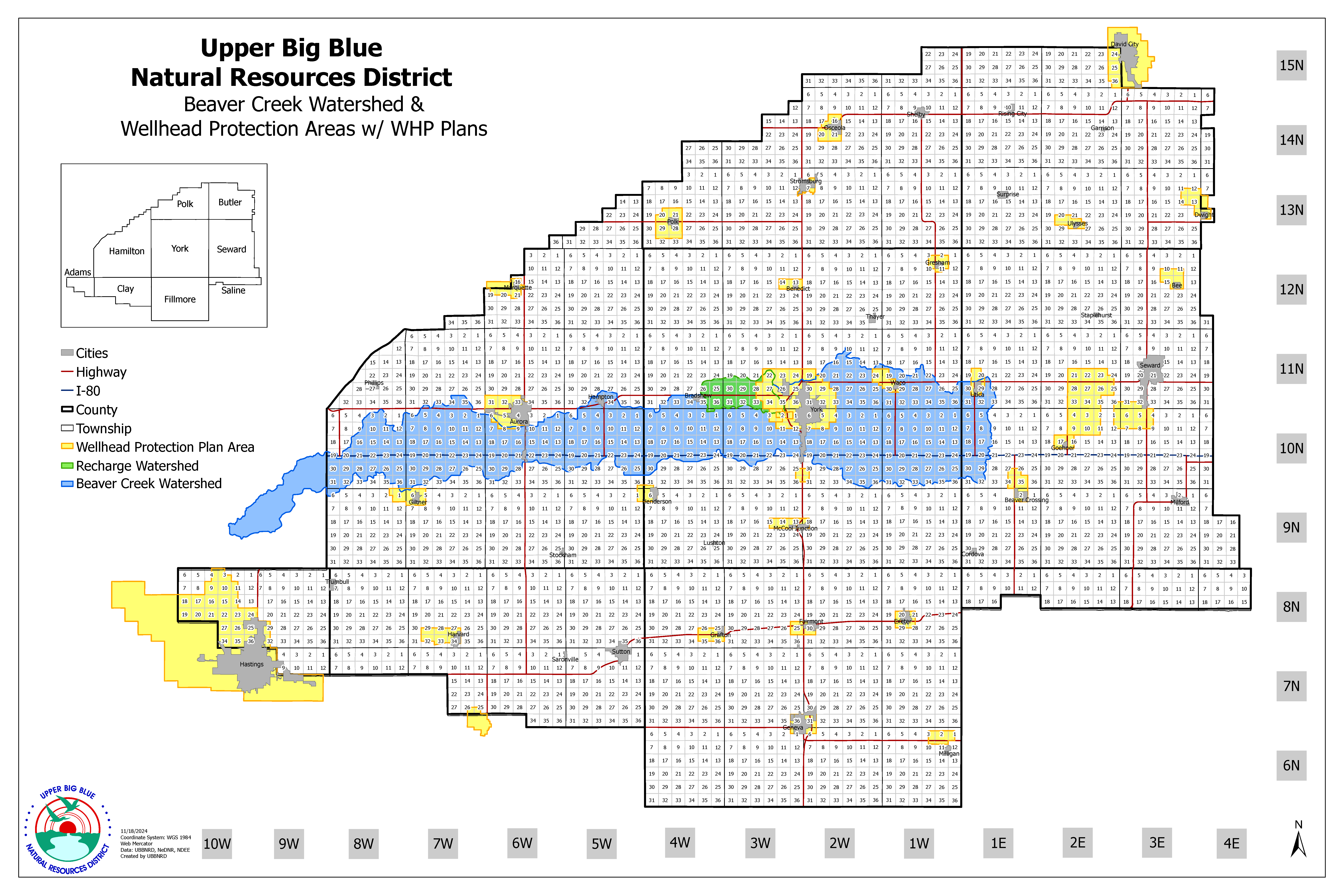 Map showing Beaver Creek Wellhead Protection Areas & Watersheds